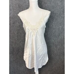 Vintage Dentelle White Satin Lace Slip Dress Nightgown Coquette Fairycore Size S